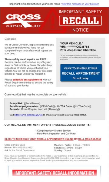 Chrysler Recall Management Dealer Loyalty Prepaid Maintenance Programs